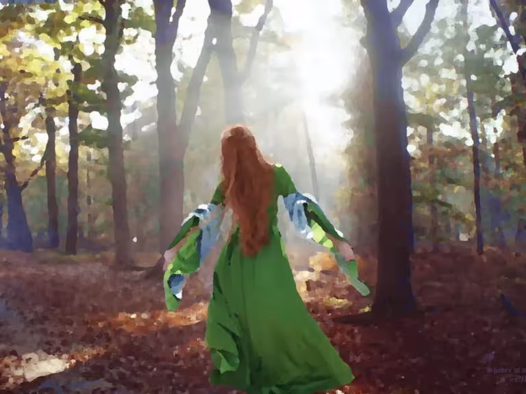 enchanted forest with mythical creatures and symbolic elements